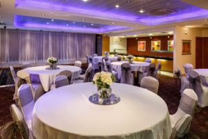 The buchanan suite set for a wedding breakfast at mercure glasgow city hotel