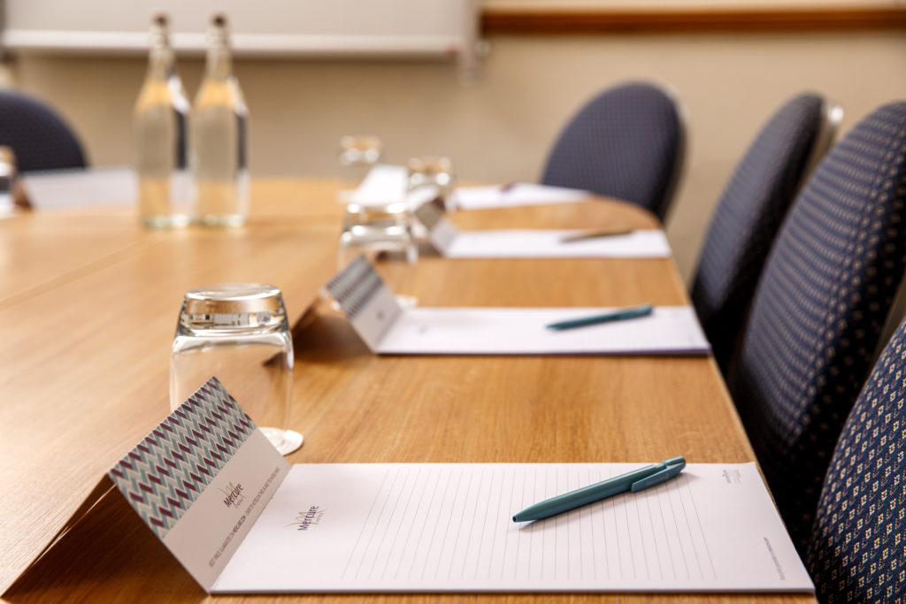 Mercure-Glasgow-City-Hotel-Meetings-Conferences-Detail-04-lr-260918 Tables and chairs in the buchanan suite prepared for a meeting at mercure glasgow city hotel